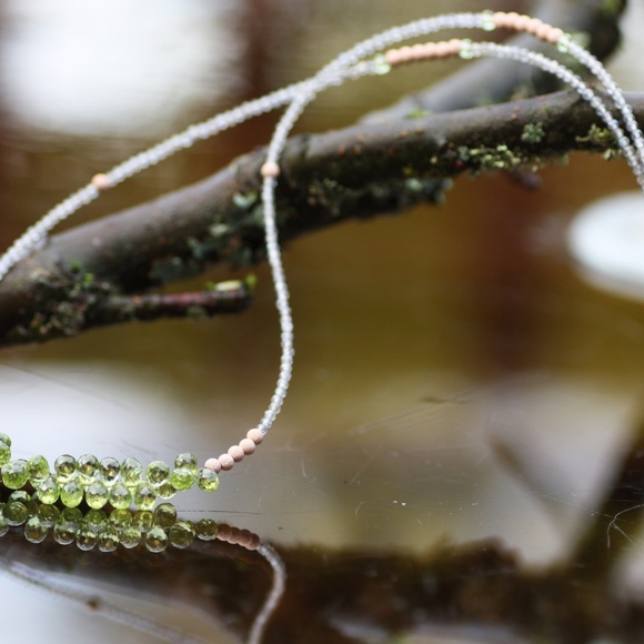 14k Rose Gold Filled Labradorite Peridot Wrap Bracelet Convertible Necklace - Picture 9 of 11